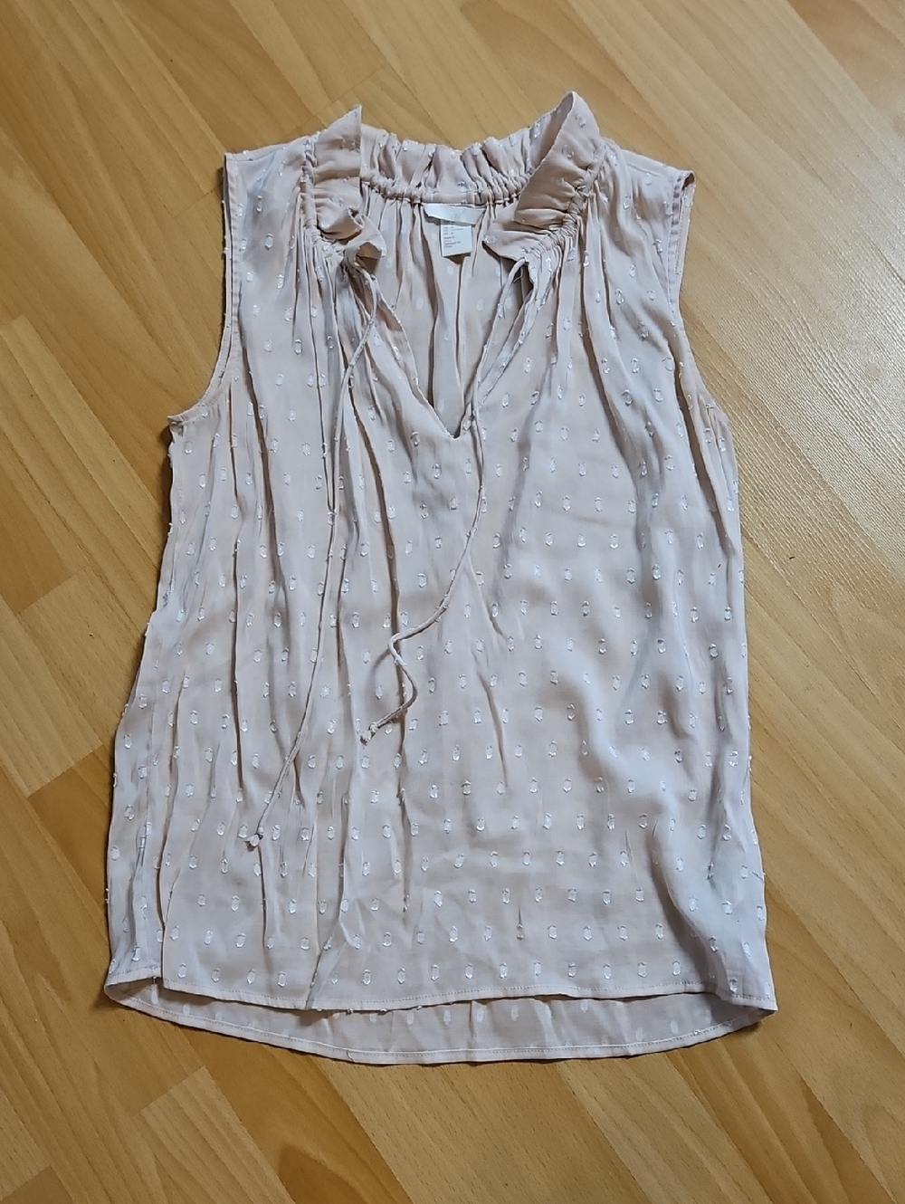 3/$10 H&M Blush Pink Sleeveless Ruffle-Trim Tie-Neck Top